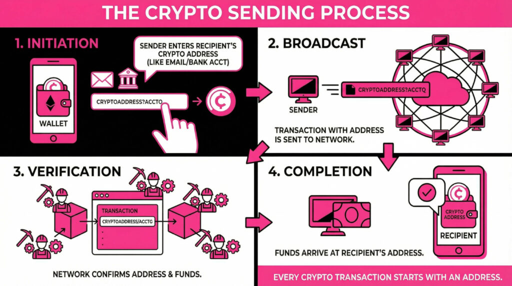 Entire crypto send and receive process elaborated